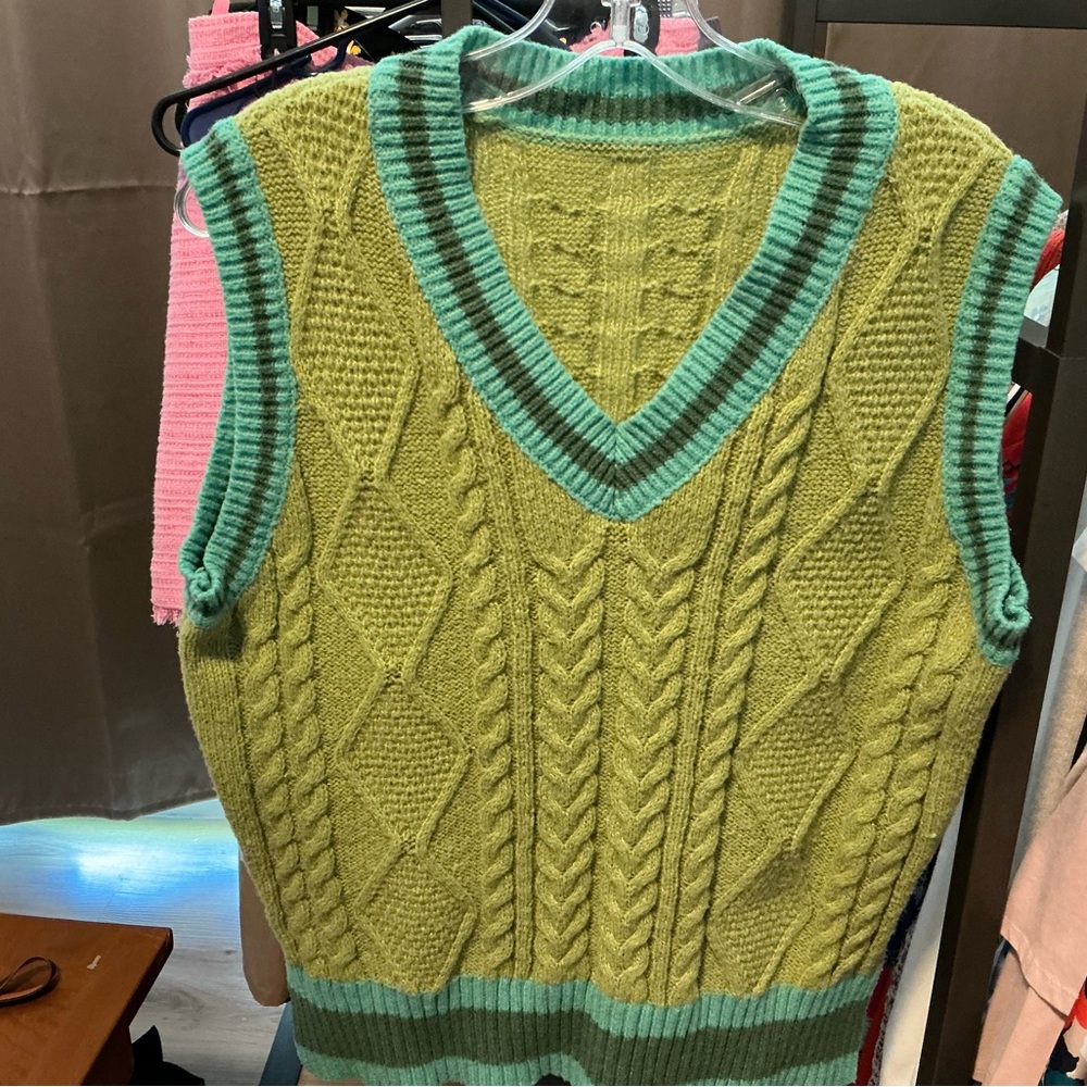 SHEIN Olive and Aqua V-Neck Sweater Vest
